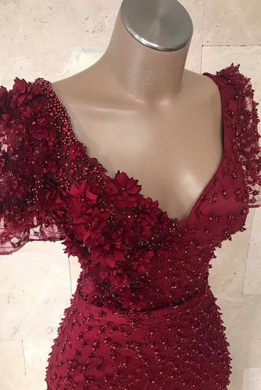 Glamorous V-Neck Short Sleeves Beading Flower Mermaid Floor-Length Prom Dresses_3