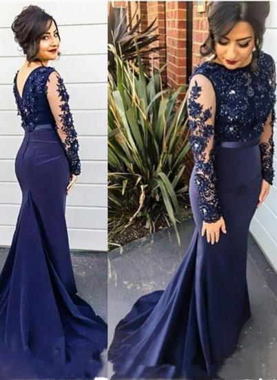 Delicate Lace Appliques Beading Prom Dress Mermaid Long Sleeve_1