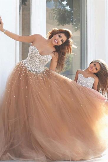Elegant Sweetheart Tulle Prom Dresses Tulle Evening Dresses with Beadings