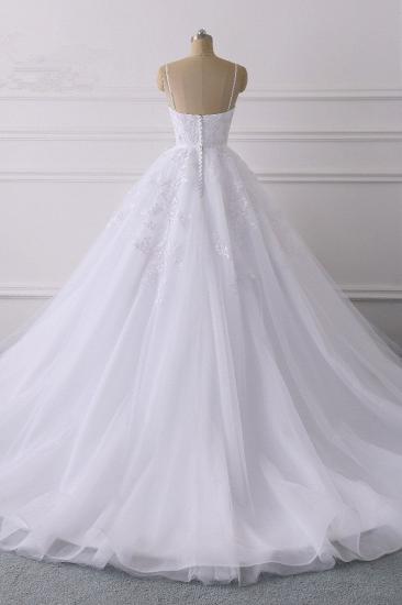 TsClothzone Glamorous Spaghetti Straps V-Neck Tulle Wedding Dress Ball Gown Ruffles Appliques Bridal Gowns Online_3