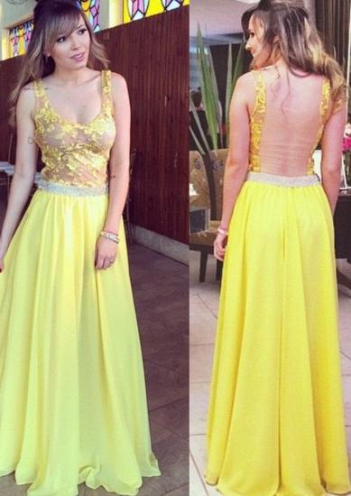 Chiffon Lace Straps Evening Dress Floor length Yellow Cheap Long Prom Dress