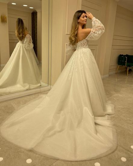 Sweetheart Aline Tulle Wedding Dress With Sleeves_2