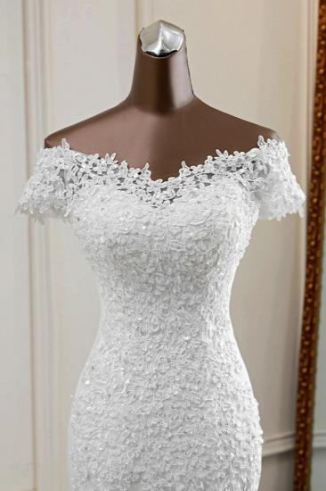 TsClothzone Glamorous Sweetheart Lace Beading Wedding Dresses Short Sleeves Appliques Mermaid Bridal Gowns_6