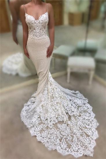 Backless Mermaid Lace Wedding Dresses Cheap 2022 | Spaghetti Straps Sequins Sexy Bridal Gowns