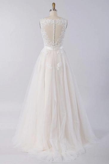 Elegant V-neck A-line Appliques Tulle Wedding Dress_3
