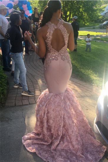 Wholesale Open Back Pink Fit and Flare Prom Dresses Real Model Series |  Sleeveless Appliques Graduation Dresses Online_4