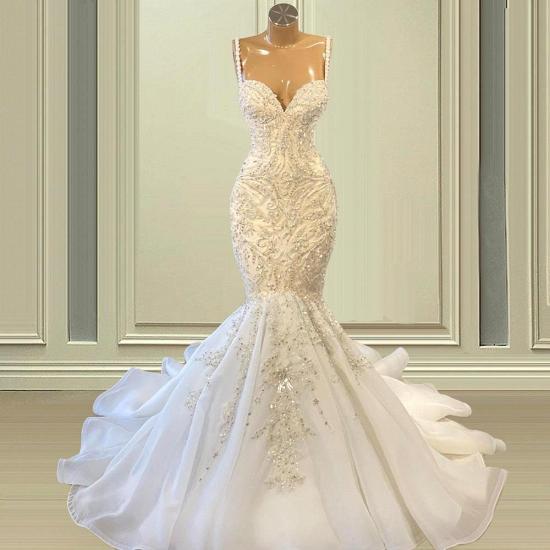Elegant Mermaid Lace Spaghetti Strap Wedding Dress | Heart Neck Lace Wedding Dress_2