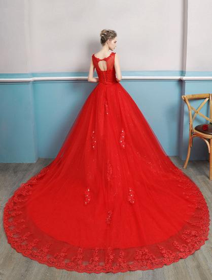 Sleeveless Ruby Jewel Tulle Lace Ball Gown Wedding Dresses Long_3