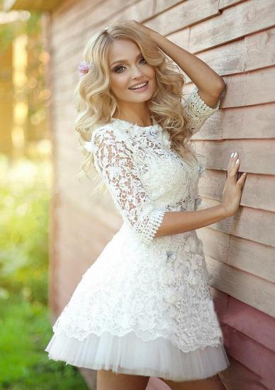 Half Sleeve Lace Bridal Shower Dress 2022 Cheap Tulle Miniskirt Party Dress with Flowers_3