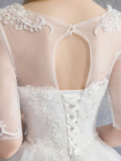 Glamouröses durchsichtiges Ballkleid-Hochzeitskleid U-Ausschnitt-Spitze Tüll Pailletten Halbarm-Brautkleider mit Kapellenschleppe_2