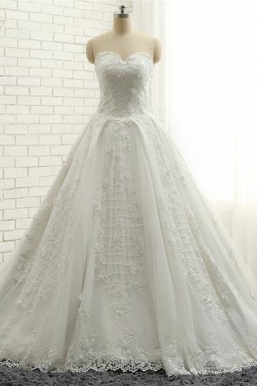 TsClothzone Glamorous Sweetheart A-line Tulle Wedding Dresses With Appliques White Ruffles Lace Bridal Gowns  Online_2
