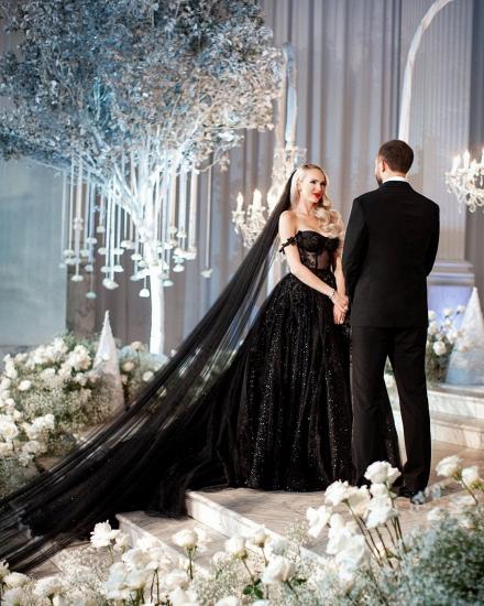 Black Heart Neck Wedding Dresses Glitter | Wedding Dresses A Line With Lace_4