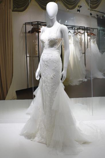 TsClothzone Sexy Spaghetti-Straps Tulle Wedding Dress V-Neck Sleeveless Appliques Beading Bridal Gowns On Sale_4
