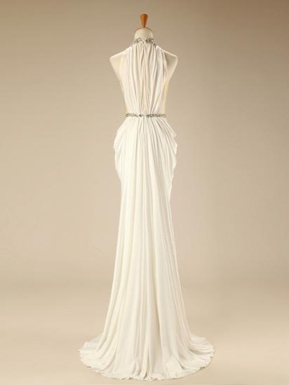White High Collar Sexy Evening Dresses Crystal Chiffon Zipper 2022 Long Gown_2