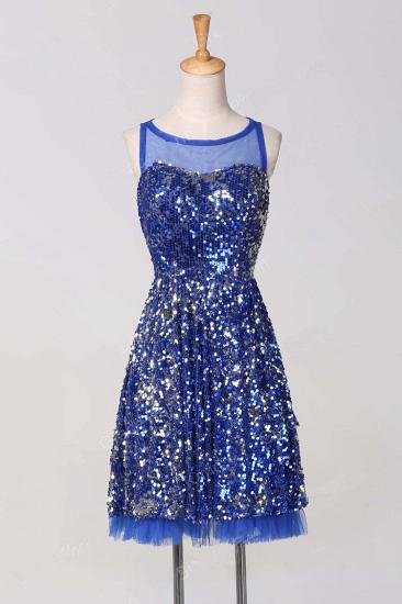 Elegant Blue and Silver Sequins Knee Length Homecoming Dress A-Line New Arrival Tulle Bowknot Dresses