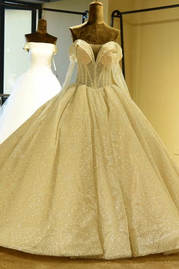 Elegant Long Sleeve Sweetheart Lace-up Ivory Tulle Ball Gown Wedding Dress