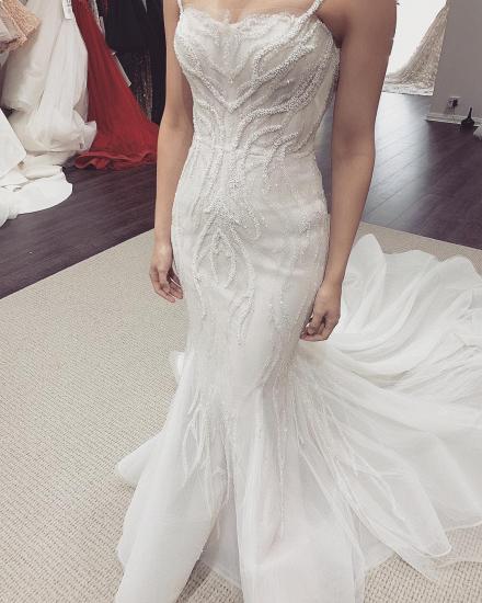 White Illusion neck White Sleeveless Mermaid Wedding Dress with Overskirt_2