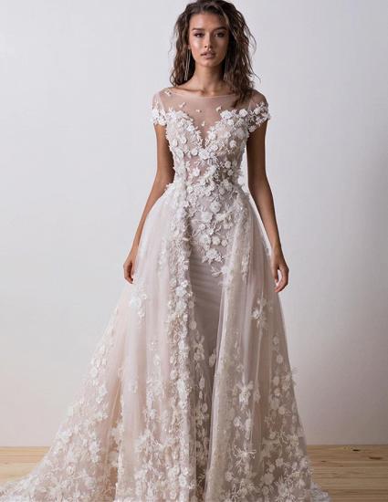Short Sleeve Backless Lace A Line Popular Wedding Dresses Cheap Online_2