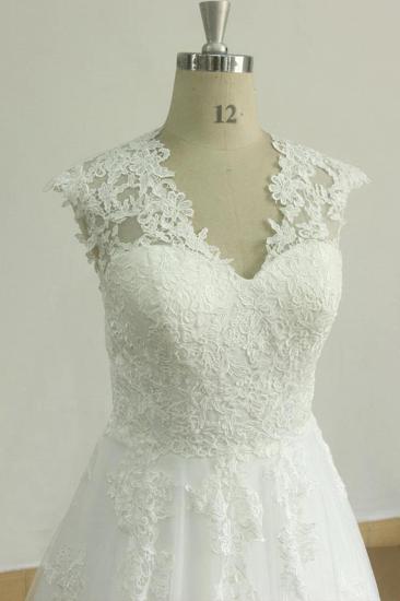 Glamouröses ärmelloses Tüll-Hochzeitskleid mit Applikationen | Brautkleider in A-Linie mit Spitzenträgern_4