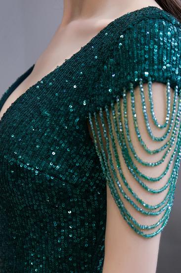 Shining Sequined Emerald Green Mermaid Cap sleeve Long Prom Dress_10