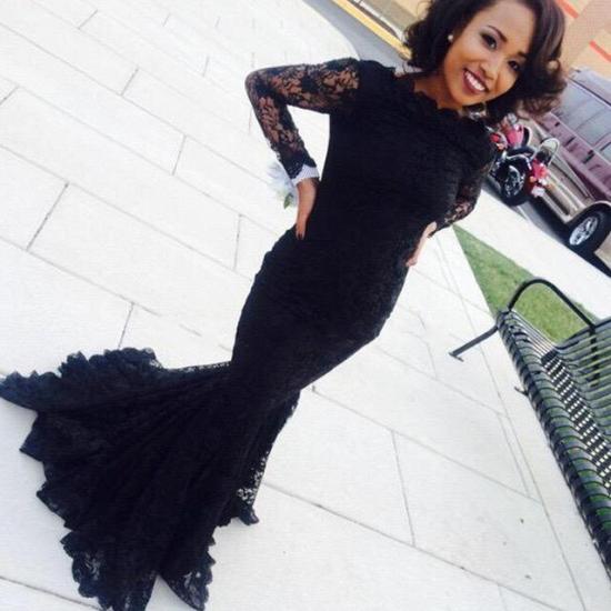 Sexy Mermaid Black Long Sleeve Evening Gown New Arrival Lace Formal Occasion Dresses