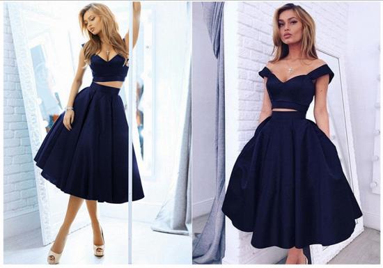 A-Line Knee Length Cocktail Dress Two Piece Off the Shoulder Summer Homecoming Dresses_3
