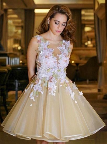 Gorgeous A-Line Flowers Homecoming Dresses | Sleeveless Open Back Short Hoco Dress