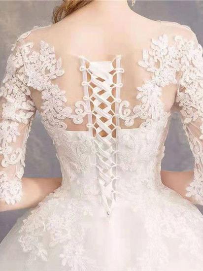 Luxury Half Sleeves Jewel Tulle Lace Appliques Ball Gown Wedding Dresses_8