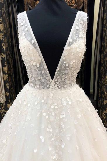 White Deep V Neck Wedding Dress Sleeveless Tulle Aline Bridal Dress_2