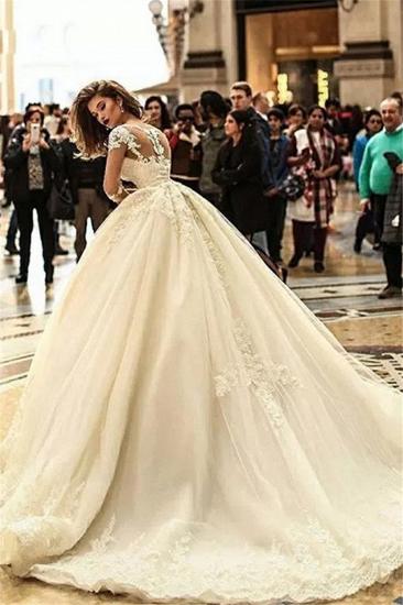 Ball Gown Court Train Appliques Tulle Wedding Dresses with Sleeves_3