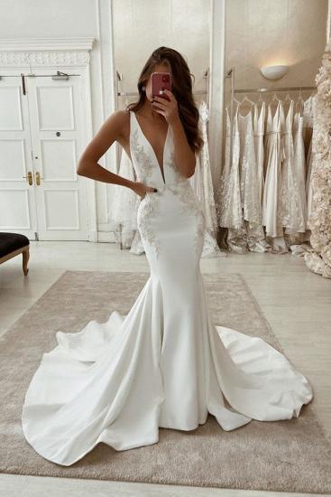 Straps Appliques V-neck Wedding Dresses | Mermaid Backless Bridal Gowns_1