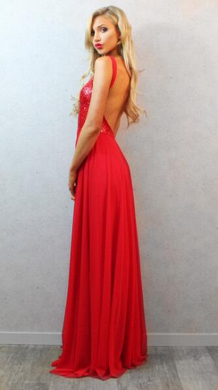 Elegant Sequined Long Backless Red Prom Dress Open Back Sexy Evening Dress_3