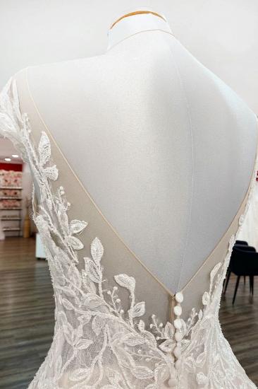 Vintage A-Linie Brautkleid mit Spitzenapplikationen Juwel Tüll Rüschen Langes Brautkleid_6