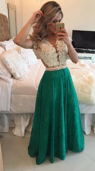 Short Lace Sleeve Long Prom Dress 2022 Pearl Belt Latest Evening Dress_3
