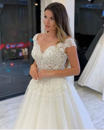 Elegant Aline Wedding Dress  Floral Lace Off Shoulder ulle Bridal Dress_4