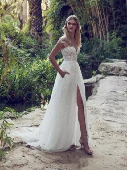 Charming Off The Shoulder Tulle Lace Appliques A-Line Wedding Dresses
