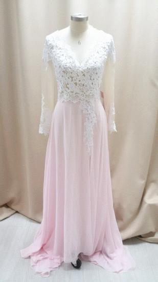 Nette rosa Chiffon-Spitze-Abschlussball-Kleid-bloße lange Hülsen-preiswerte populäre Abendkleider mit Seitenschlitz