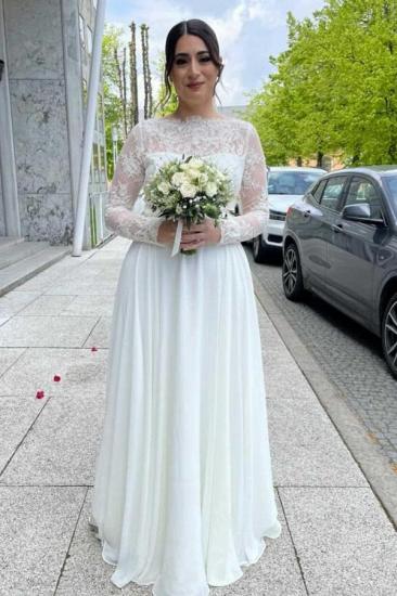 Romantic Long Sleeves Chiffon Wedding Dress Aline_1