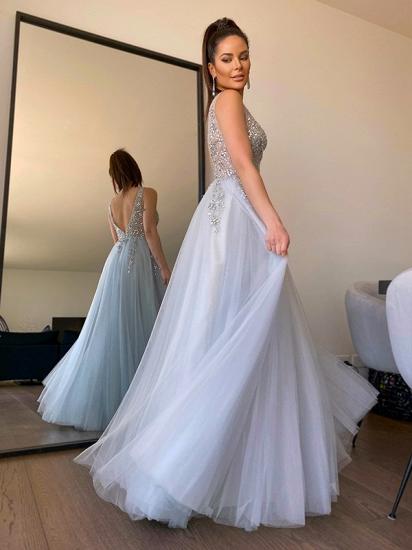 Lavender v-neck floor length a-line tulle prom dress_6