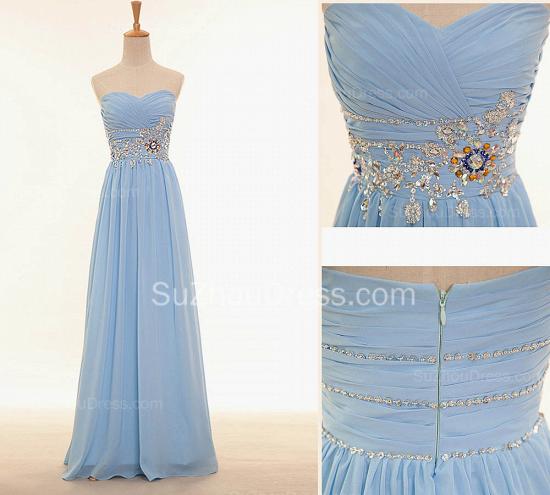 Elegant Light Blue Sweetheart Long Prom Dress New Arrival Ruffles Chiffon Zipper Gowns_2