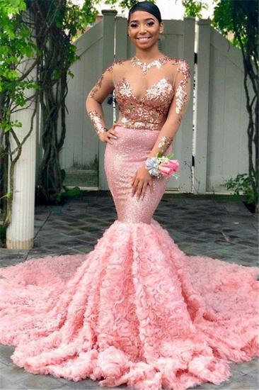Beautiful Round Neck Sequins Mermaid Long Sleeves Tulle Prom Dresses_1
