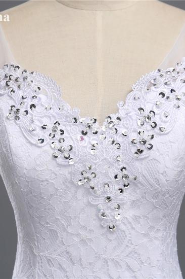 TsClothzone Stylish V-Neck White Lace Mermaid Wedding Dress Appliques Sleeveless Sequins Bridal Gowns_5