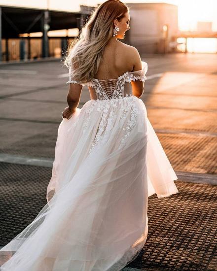 Boho A-line V-neck lace floor-length wedding dress_7