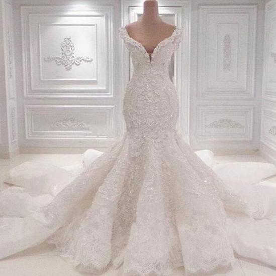 Luxurious Off-the-Shoulder Mermaid Wedding Dress | Lace AppliquesBridal Gowns_2