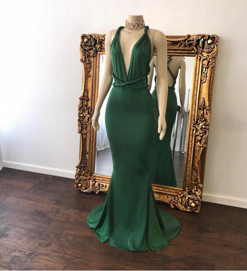 2022 Beautiful Mermaid Formal Dress Floor Length Green V-Neck Long Evening Dress_2