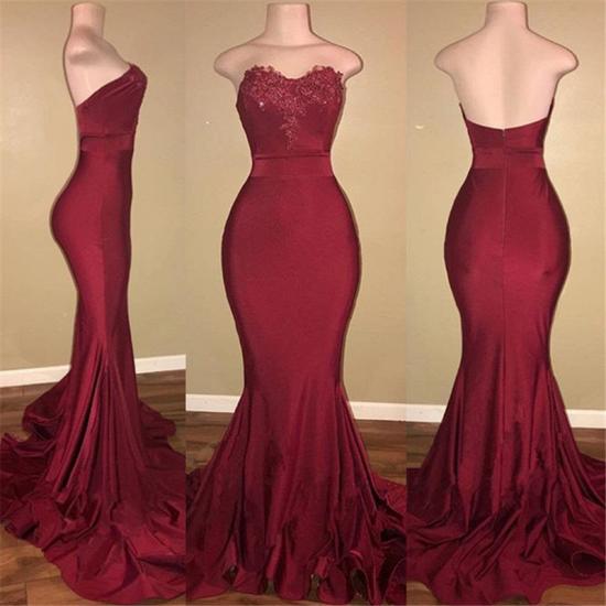 Strapless Burgundy Sexy Burgundy Prom Dress Cheap | Mermaid Long Train Appliques Evening Gown 2022_3