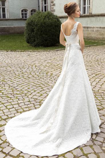 Crystal Beading Lace Bridal Gowns Court Train V Neck Royal Wedding Dress_3
