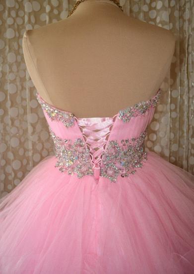 Süße rosa Kristall Organza Mini Homecoming Kleider Lace-Up Sweetheart tailliertes kurzes Kleid mit Perlenstickereien_2