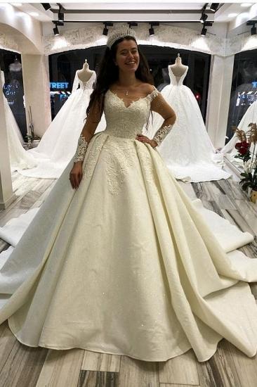 Elegant Long Sleeves A-line Ball Gown with cathdral Train_1