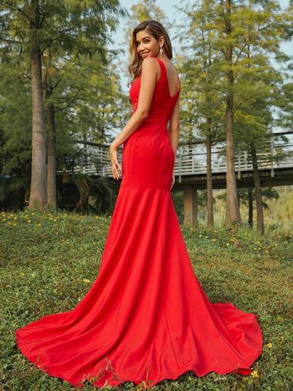 Rotes langes Abendkleid mit V-Ausschnitt | Einfaches Abendkleid_2